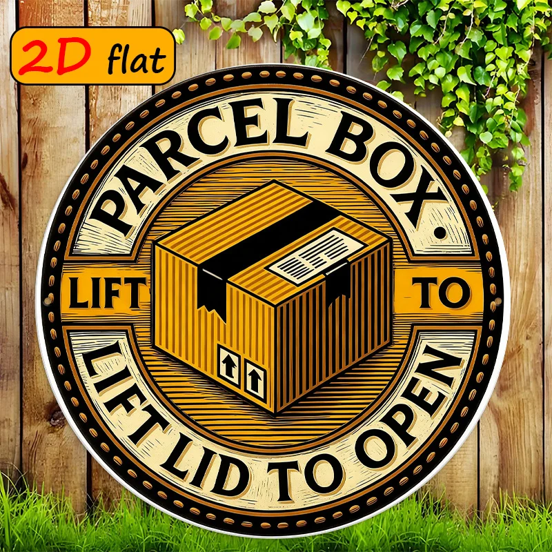 2D Flat Aluminum Post Office Parcel Box Lid Opening Metal Sign 20x20cm Round Heavy Duty Wall Plaque Study Corridor Room Decor