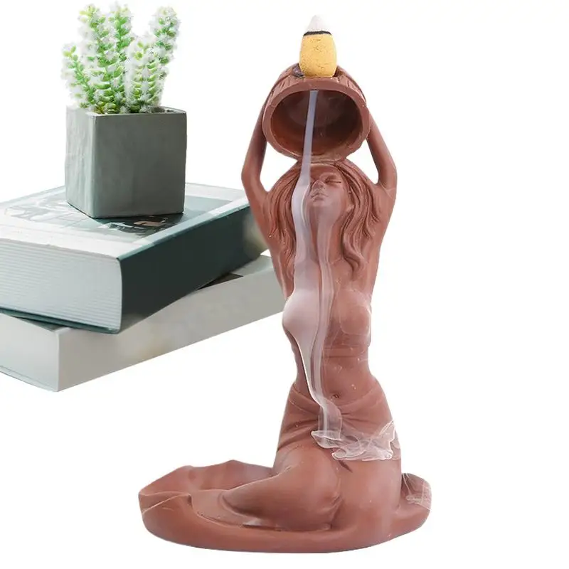 Waterfall Incense Burner Bathing Lady Incense Burner Aromatherapy Ornament Resin Figurine For Home Reading Room Living Room