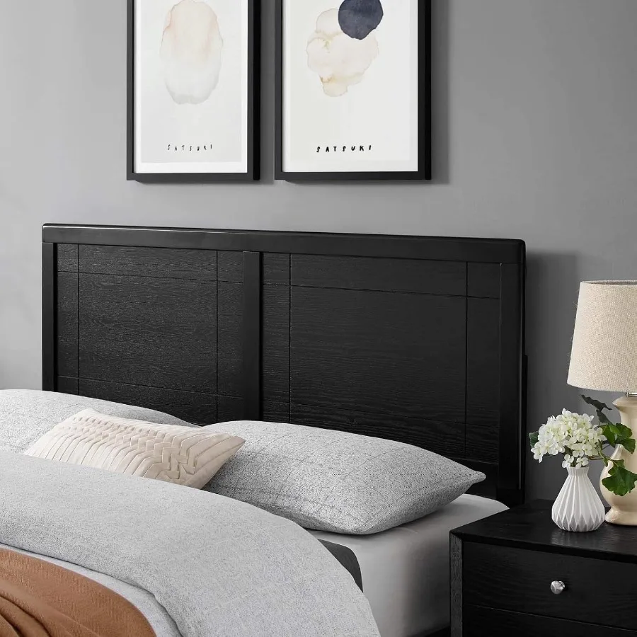 MOD6220BLK Archie Twin Wood Headboard Black for Modern Bedroom Decor Durable Solid Wood Construction with Sleek Black Finish En