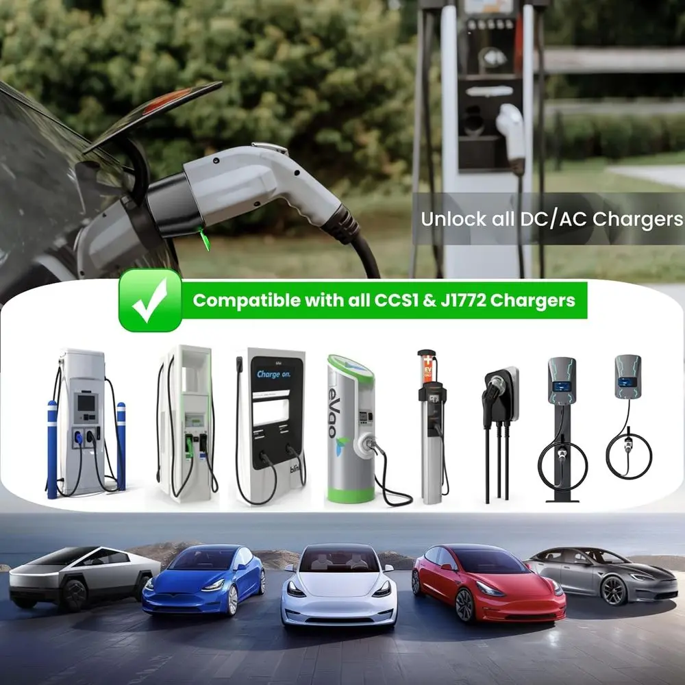 محول CCS & J1772 إلى تسلا للطراز 3/S/X/Y/Cybertrunk، محول AC+ DC 2 في 1 إلى ملحقات شاحن بطارية Tesla NACS، سريع