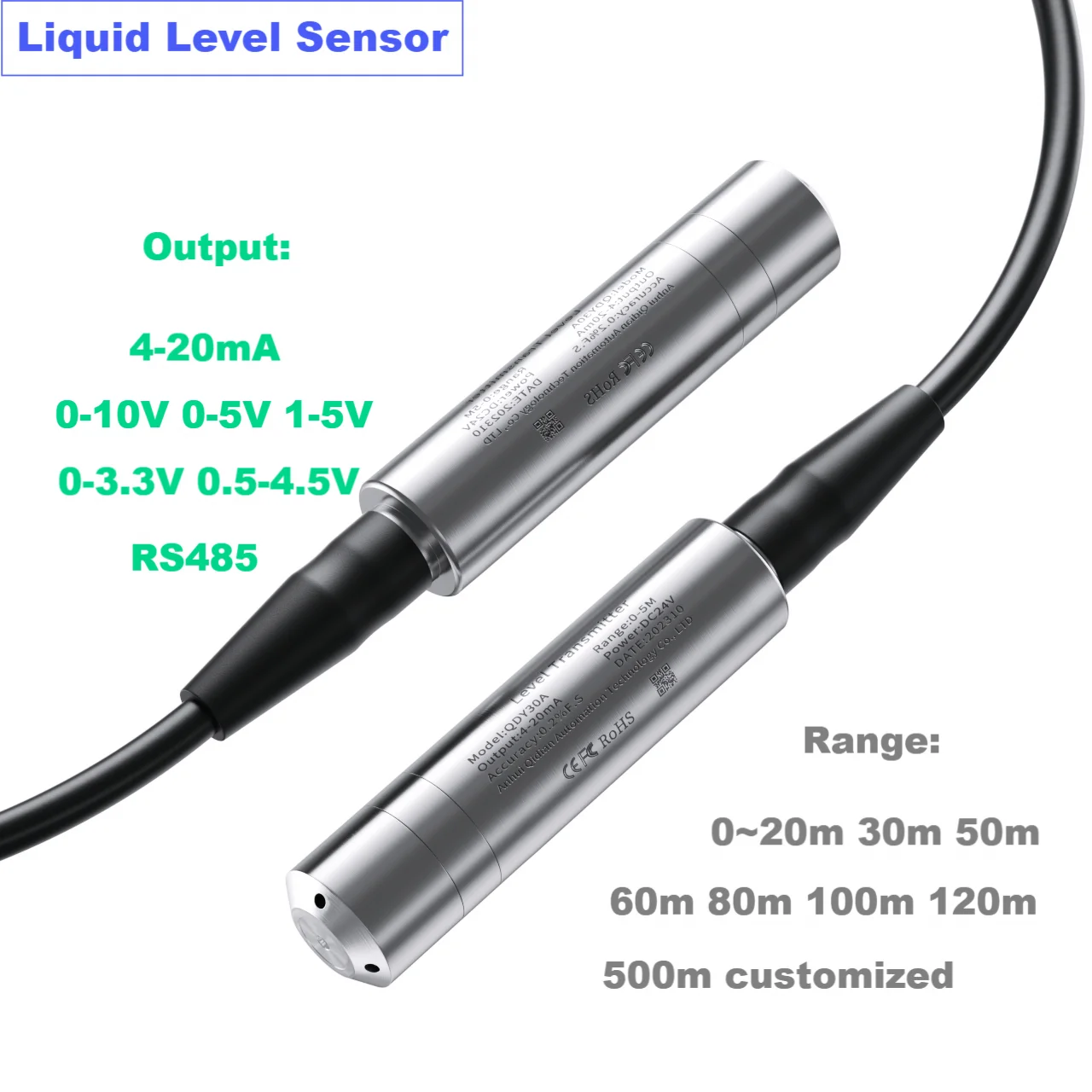 

80M 100M Liquid Level Transmitter for Deep Well 90M 100M Range Water Level Transducer 4-20mA 0-10V RS485 Liquid Level Sensor 90M