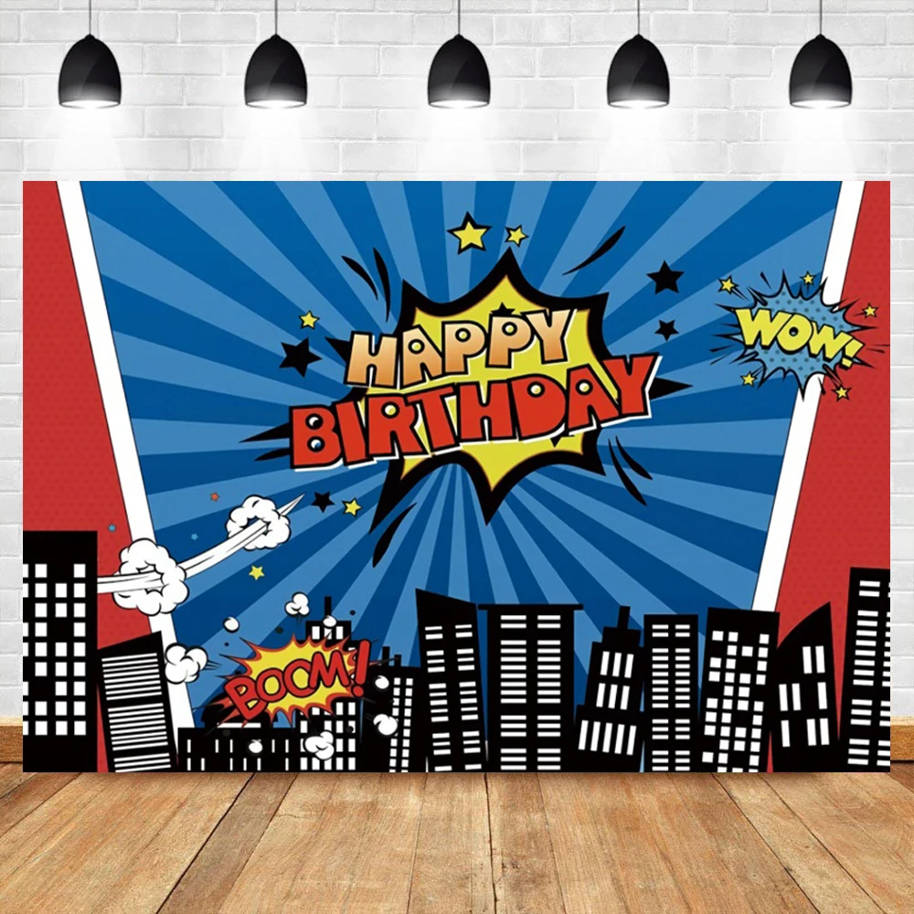 Superhero City Architecture Photography Background Baby Shower Boy Birthday Party Comic Portrait Custom Decoration Photo Studio