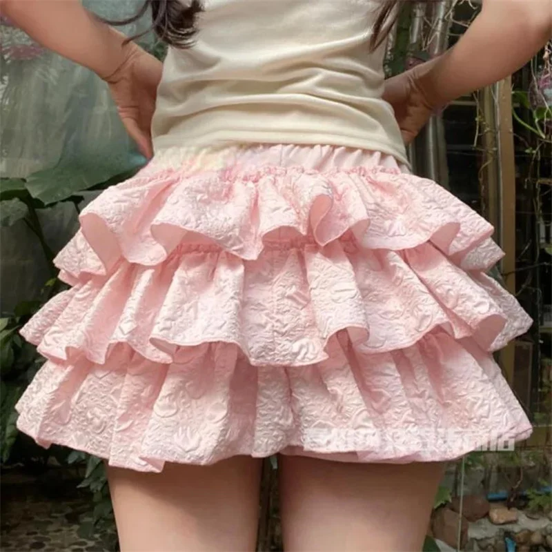 Lamuusaa y2k Skirt Shorts Women Aesthetic High Waist Ruffle Lace Layered Panties Underpants Pumpkin Bloomers Lolita Knickers