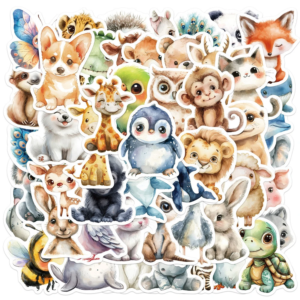 10/30/50pcs Cute Watercolor Animals Cartoon Stickers Funny Graffiti Decals Phone Case Skateboard Scrapbook Sticker for Kids Toy