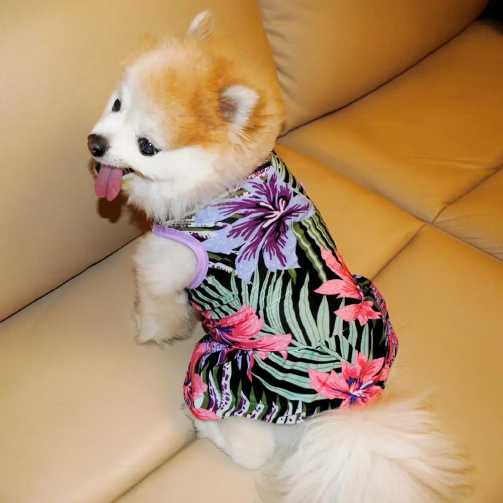 Summer Dog Dresses Floral Printing Round Collar Adorable Puppy Skirt Breathable Pleated Edging Soft Kitty Clothes Pet Clothes