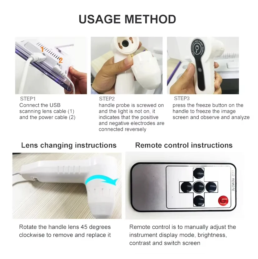Máquina analisadora de 7 polegadas, detector de couro cabeludo, detector de folicos, display HD, analisador de pele profissional 50X/200X, lupa de pele