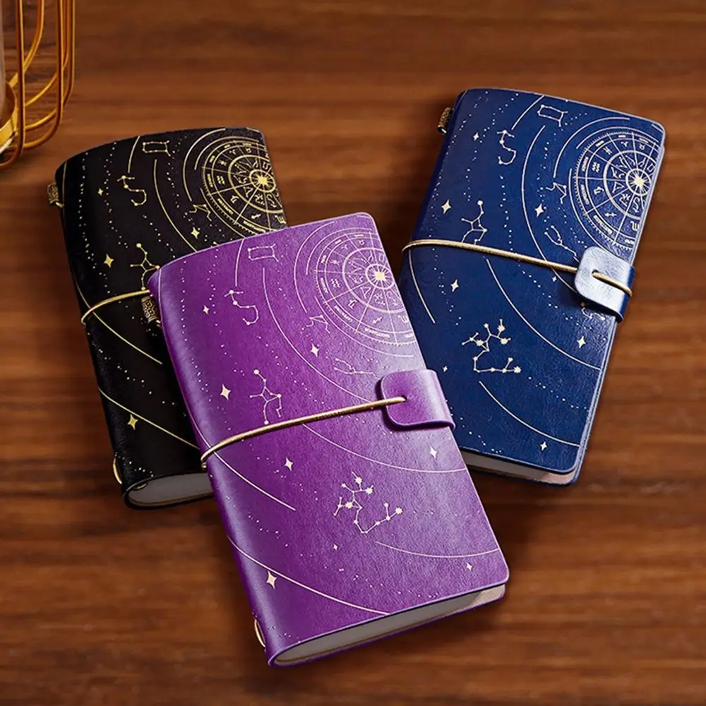 

Retro Gold Stamping Notebook Leather Cover Twelve Constellations Starry Sky Notebook Memos 192 Page A6 Personal Notepad Students
