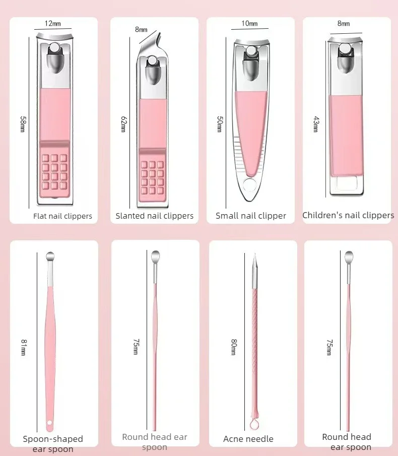 14-teiliges Set Edelstahl-Nagelknipser-Set mit Aufbewahrung Ergonomisches Design Gerade Klinge Langlebiges Maniküre-Werkzeug Weihnachtsgeschenk – Detail 7