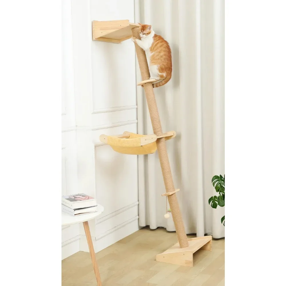 2023 New Wall Cat Tree with Hammock, Cat Wall Furniture Lean Against Wall Cats Climbing Tower