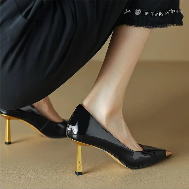 Women Metal Square Toe Pumps Shoes Ladies Fashion Shallow Slip on Elegant Thin High Heel Shoes Woman Office Footwear