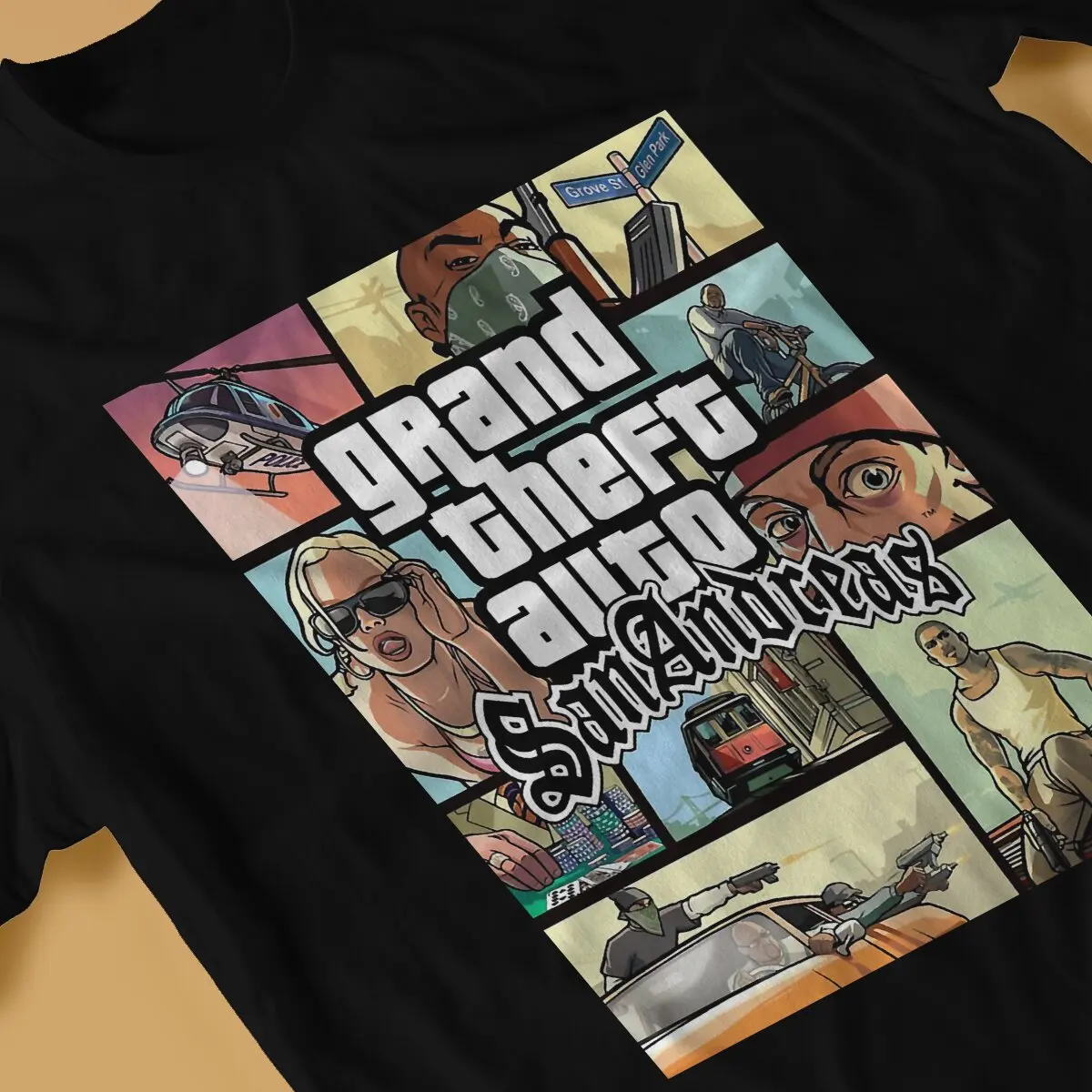 Novelty Grand Theft Auto - San Andreas T-Shirts for Men Round Neck 100% Cotton T Shirt GTA San Andreas Short Sleeve Tees