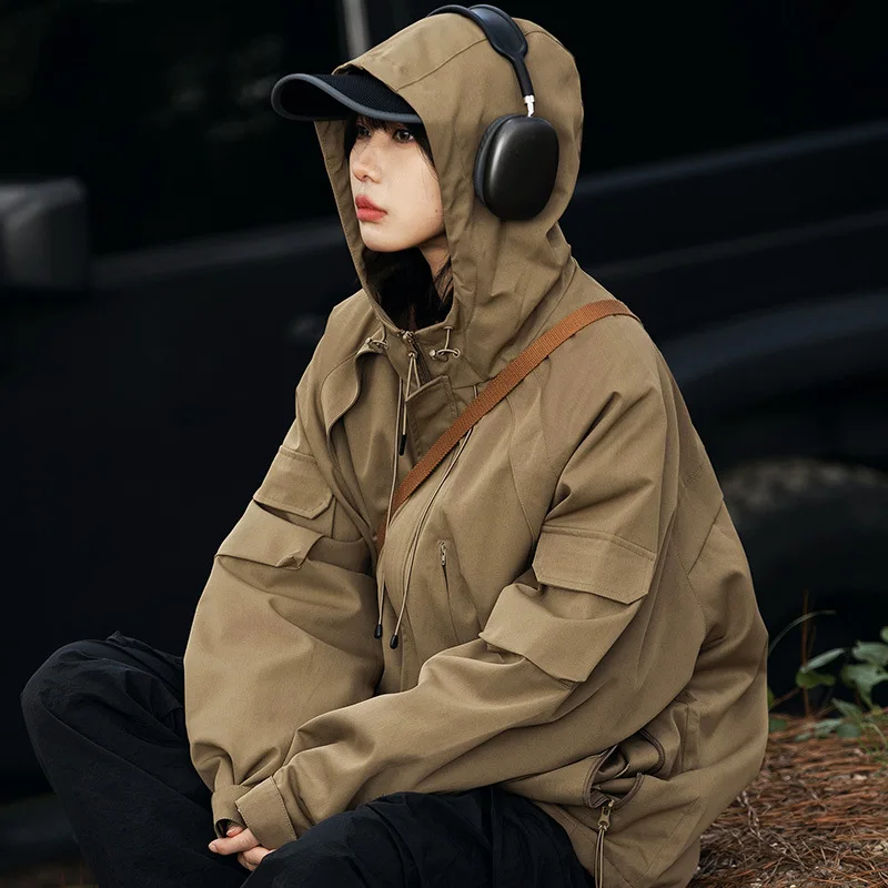 Hooded Charge Coat Men's Spring and Autumn American Fashion Brand Loose Fashion Casual Couple Outdoor Work Jacket