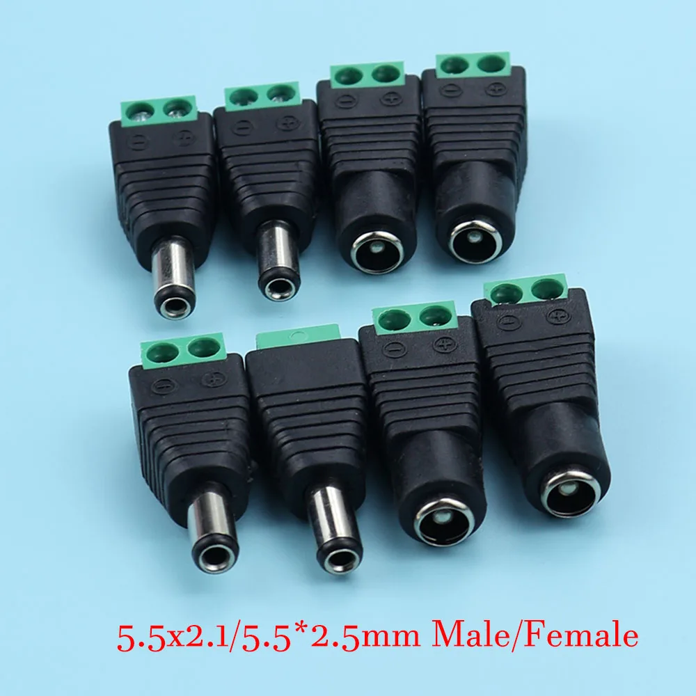 DC 12V 5.5x2.1mm/5.5x2.5mm Male Female Connector Solderless Screw Terminal DC Power Plug Socket for LED Light CCTV Camera