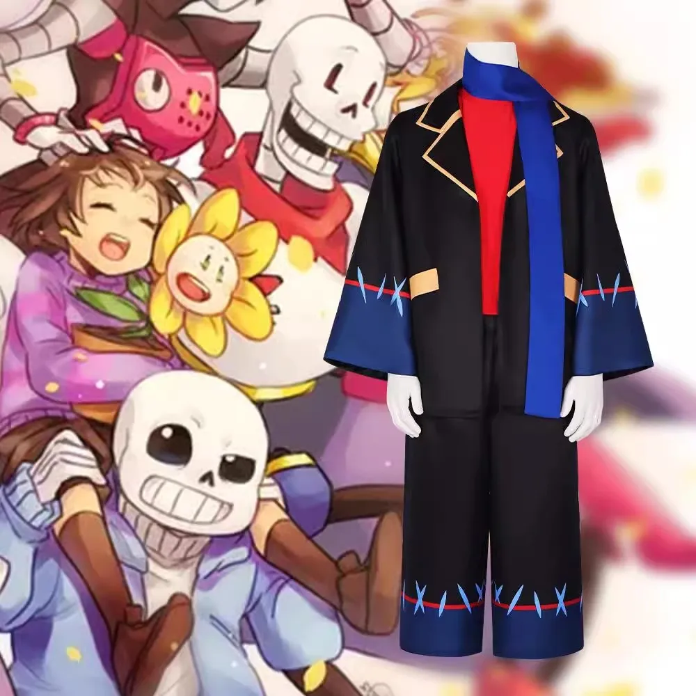 

Костюм для косплея Game Error Sans из аниме «фриск», голубой Тренч, брюки, униформа, костюм и шарф, костюм на Хэллоуин, женская одежда