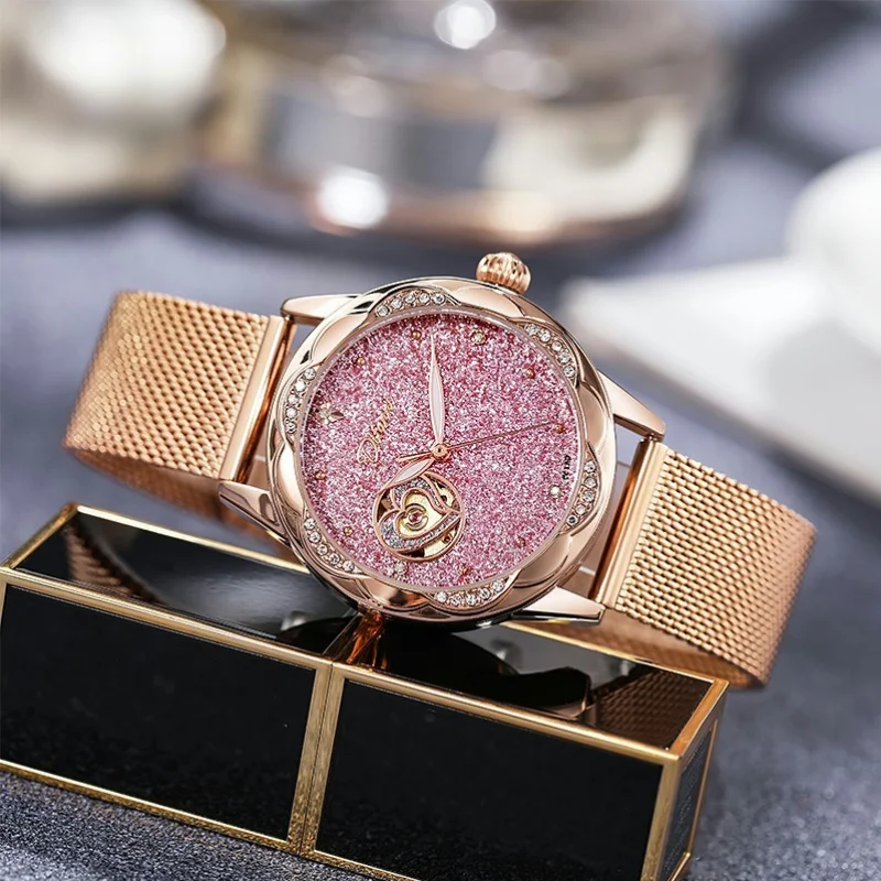 

Ladies' Fully Automatic Mechanical Watch for Women, Starry Sky Series with 36mm Petal Dial Metal Case Luminous Functional Steel