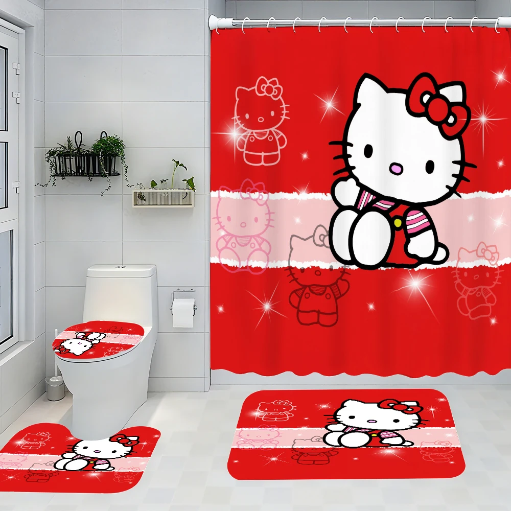

Sanrio Hello Kitty Bathroom Four-Piece Set - Avant-garde Waterproof Shower Curtain, creating a complete bathroom kit