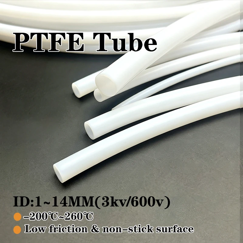 1/2/3/5/10M White Food Grade PTFE Pipe ID 1-14mm Flexible Insulation and Anti-Aging