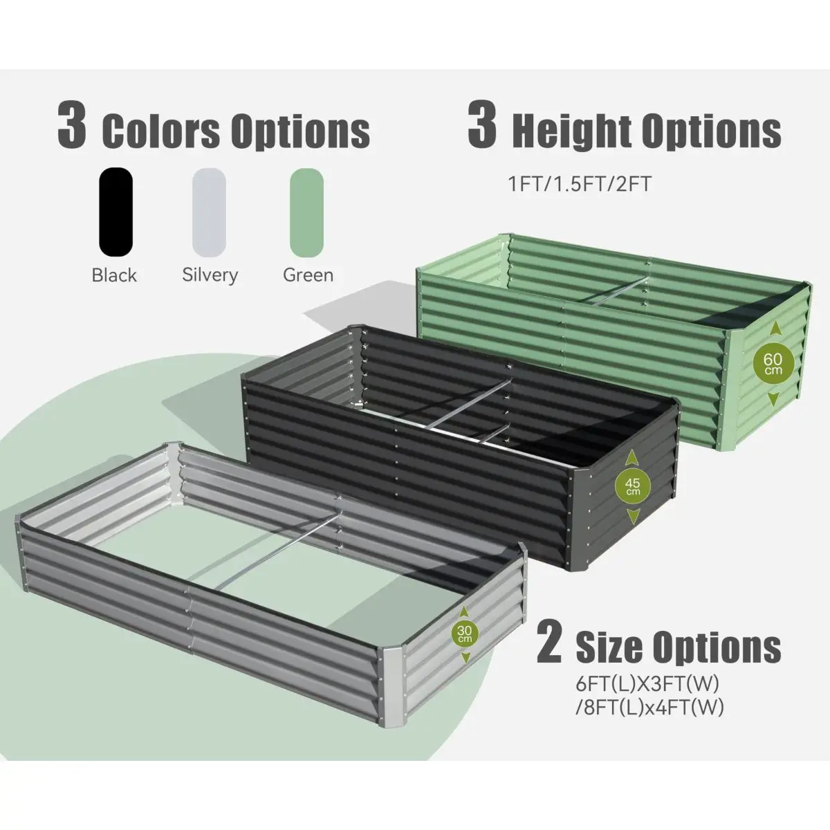 8x4x1.5 ft Galvanized Raised Garden Bed, Outdoor Planter Garden Boxes Large Metal Planter Box for Gardening Vegetables Fruits Flowers, Green On-Site