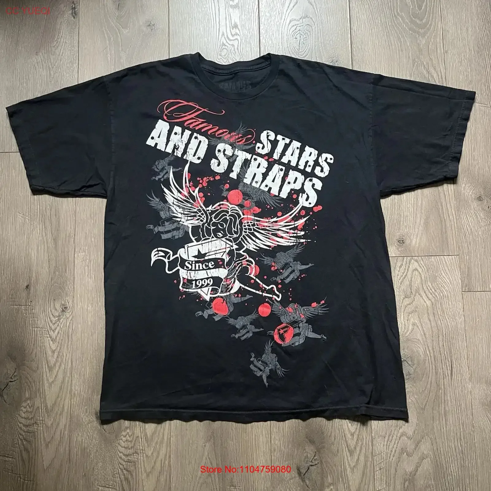Vintage Y2K Famous Starts and Straps Grunge Gothic Black Men's T Shirt Size XL vintage Washed Top For Everyday Wear Soft