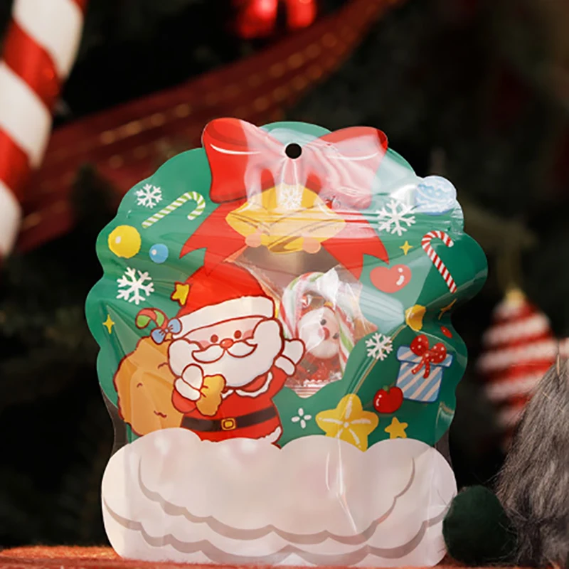 10pcs Christmas Gift Bag For Candy Chocolate Cookie Nougat Biscuit Packing Gift Tree Santa Zipper Bags