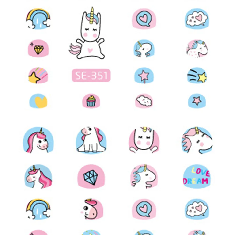 

Мультяшные наклейки для ногтей, самоклеящиеся, водонепроницаемые, долговечные, легко наносятся, без клея, с рисунком единорога