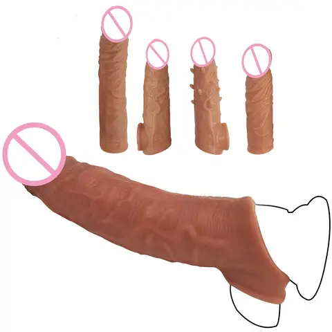 Male Penis Rings Enlargement Cock Sleeve Condoms Delay Ejaculation Stronger Erection Dick Dildo Adult Sex Toys for Men Couple