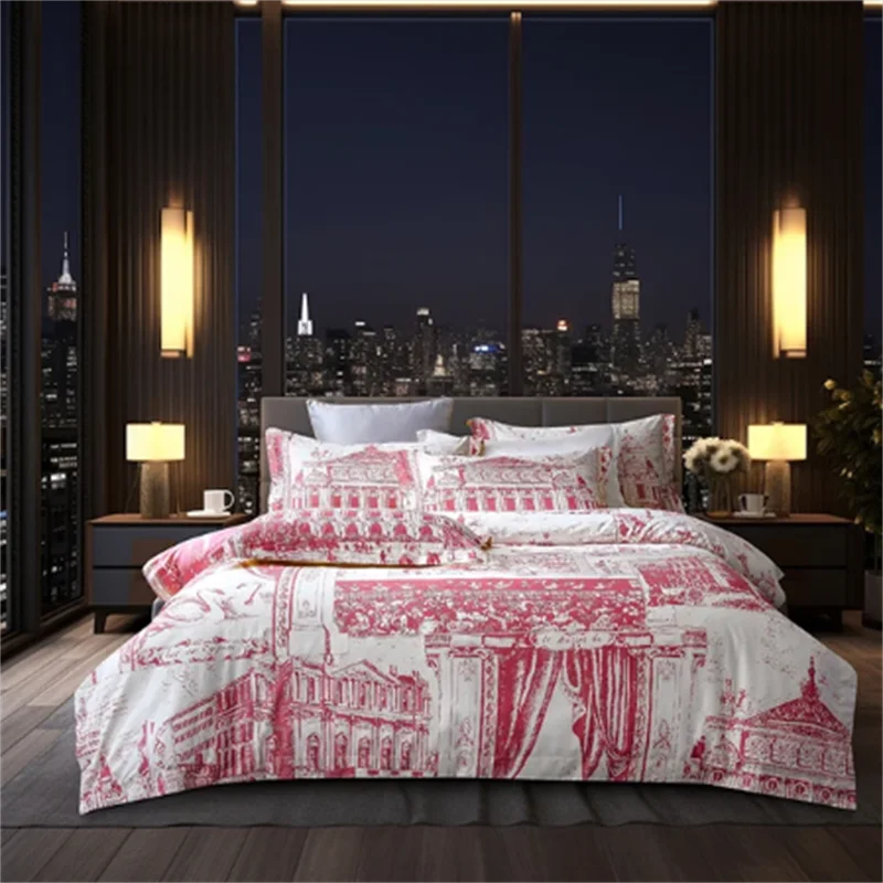 Luxury Baroque Style Bedding Set Digital Printing Queen King Size Duvet Cover Set Linen Pillowcases Home Textile