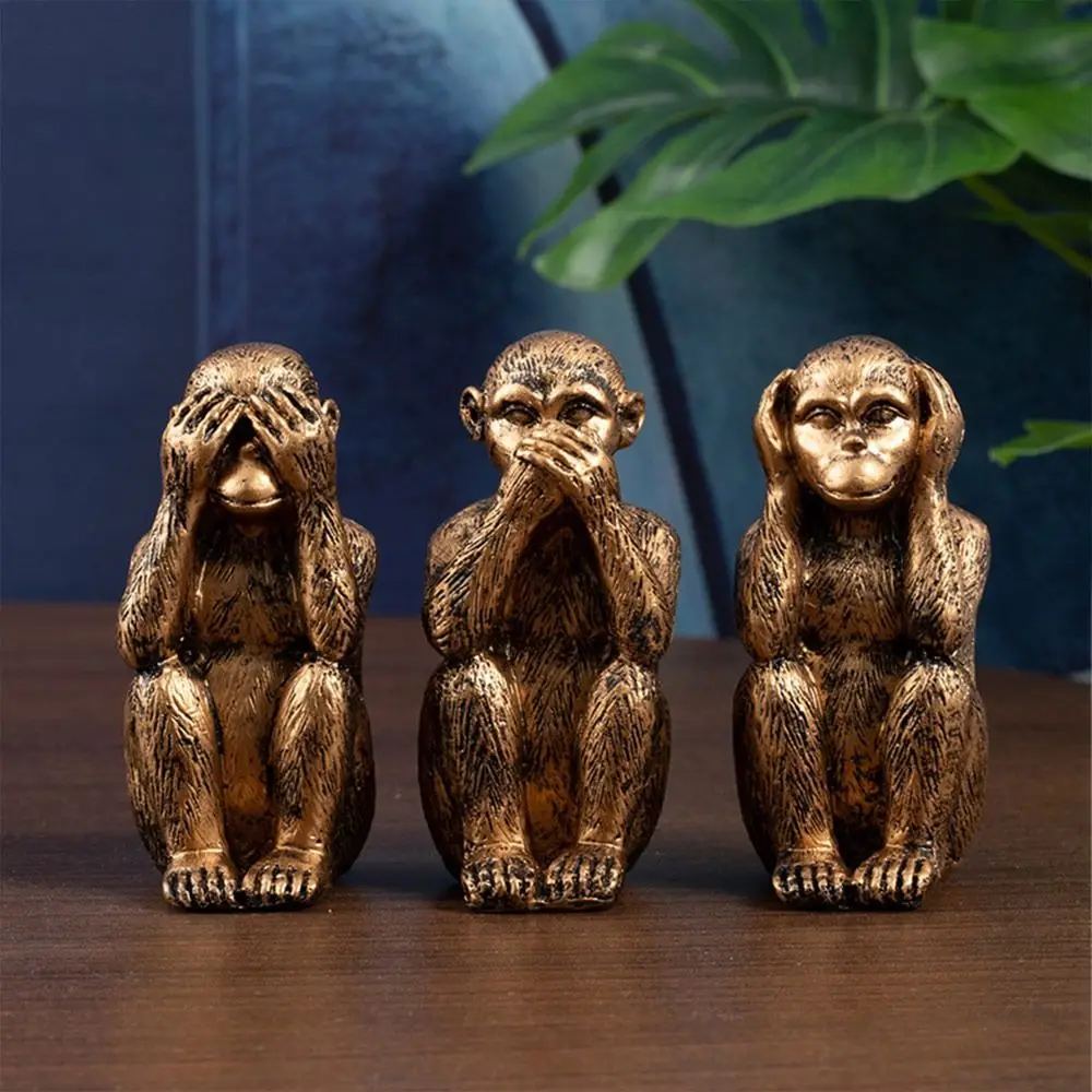 Resin Three Wise Monkeys Figurines Don't See Don't Hear Home Decor Crafts Don't Speak Creative Design Monkey Ornaments