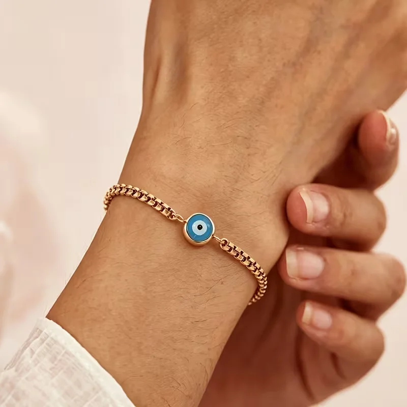 Trendy Blue Turkish Eyes Charms Stainless Steel Bracelets Devil Eye Female Wrist Jewelry for Birthday Gifts Simple Chic Non-fade