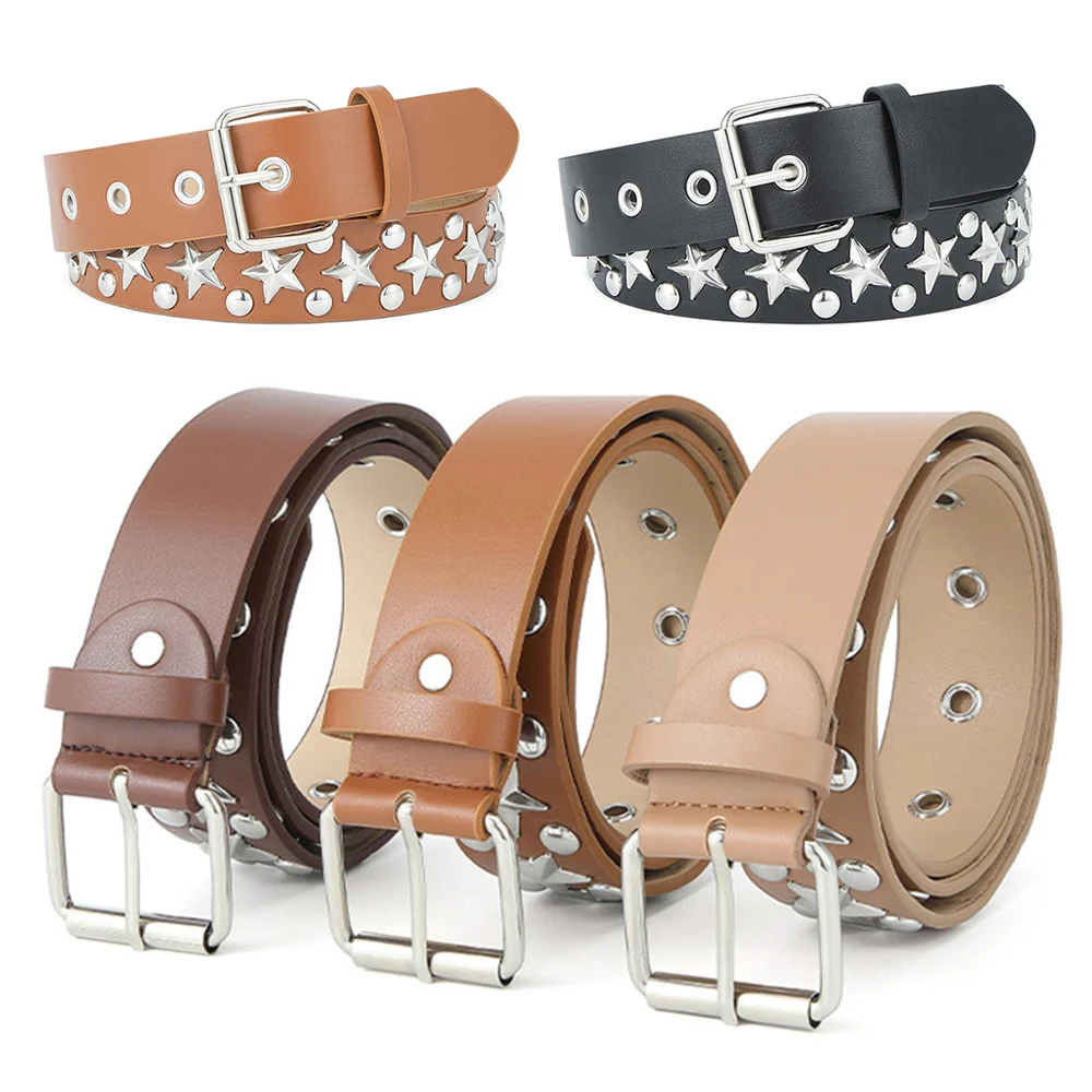 

Поясной ремень из искусственной кожи с металлической пряжкой, регулируемый пояс с пентаграммой, ремень с заклепками, прочный поясной ремень, полезные декоративные ленты