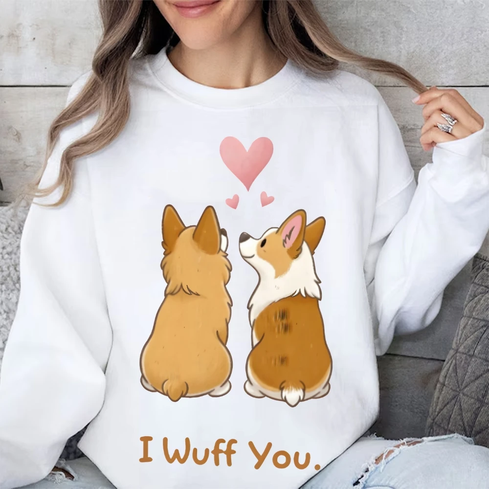 

Corgi Hearts Sweatshirt Print Adorable Pet Graphic Unique Soft Casual Clothes Trendy Animal Design Loving Y2k Style Sweatshirt