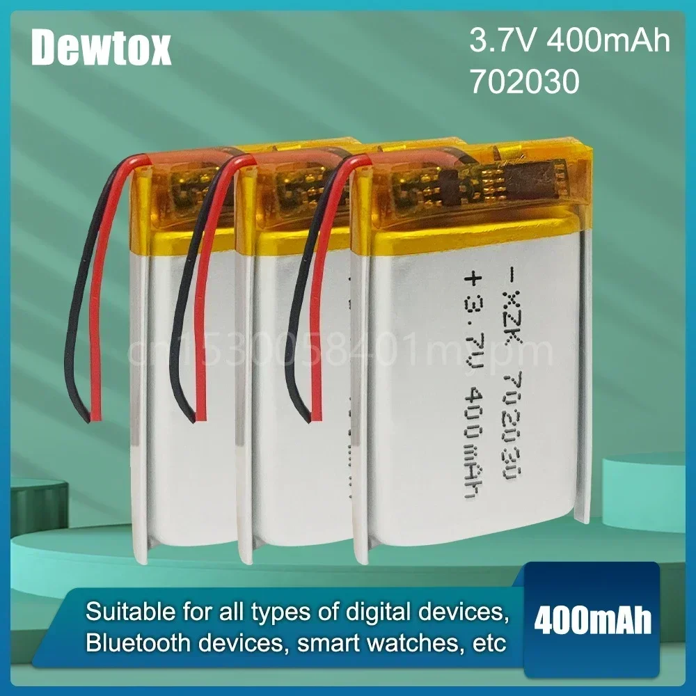 702030 3.7V 400mAh Lithium Polymer Rechargeable Battery for MP3 DVD GPS Scale Sprayer Watch Camera Bluetooth Headset Cell Toys