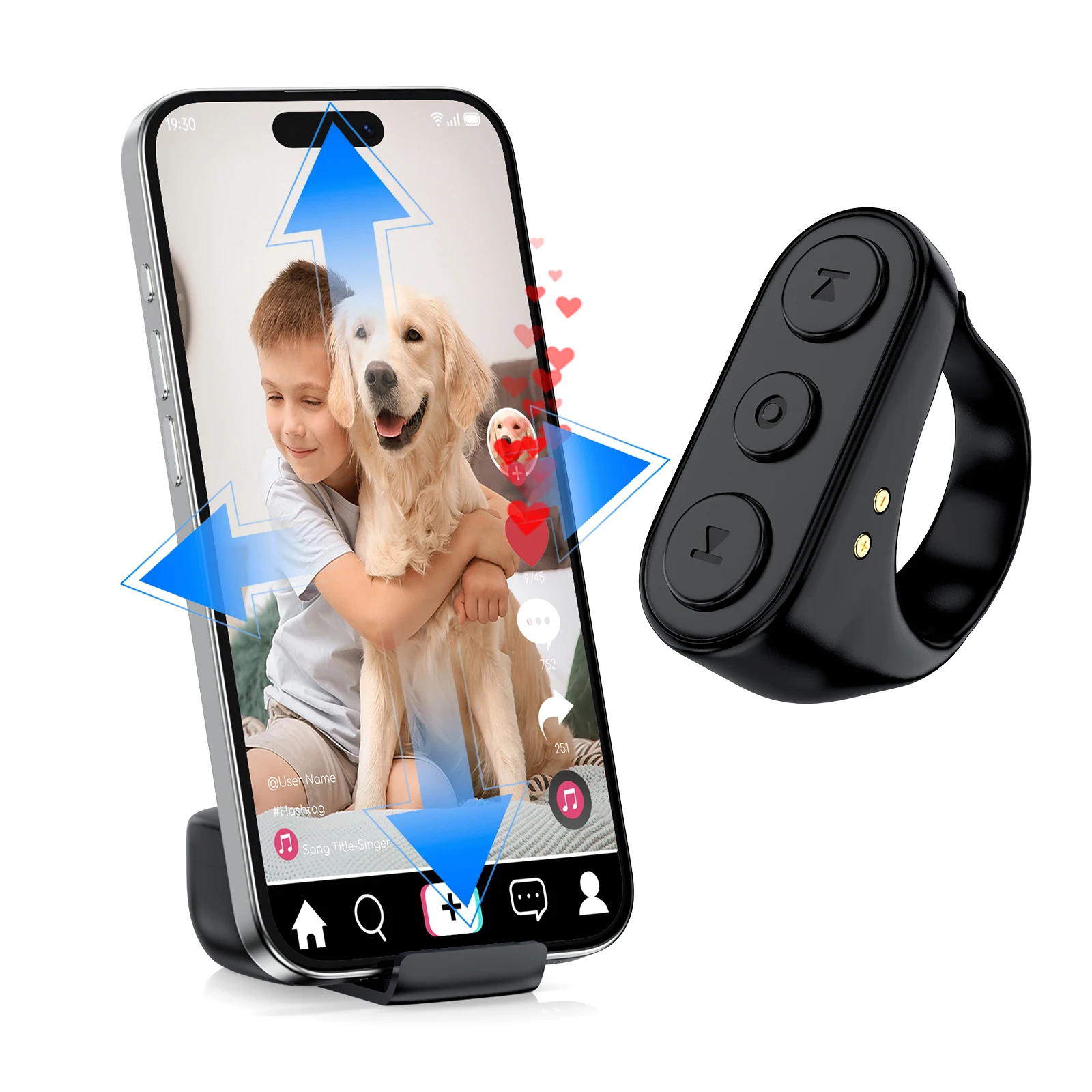Controle remoto bluetooth para celular, controle remoto universal, controle remoto de dedo, compatível com anel de rolagem