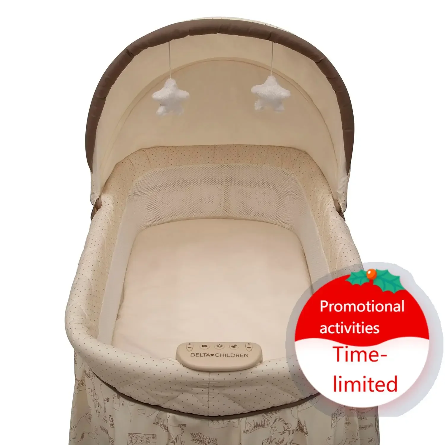 

Delta Children Portable Rocking Bassinet for Newborns Bedside Sleeper Crib with Gentle Vibrations, Nightlight, Soothing Music, A