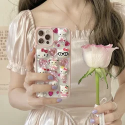 Kawaii Cute 3D Sanrio Hello Kitty Diamond Transparent Phone Case For iPhone 16 15 14 Pro 13 12 11 Pro Max Shockproof Cover