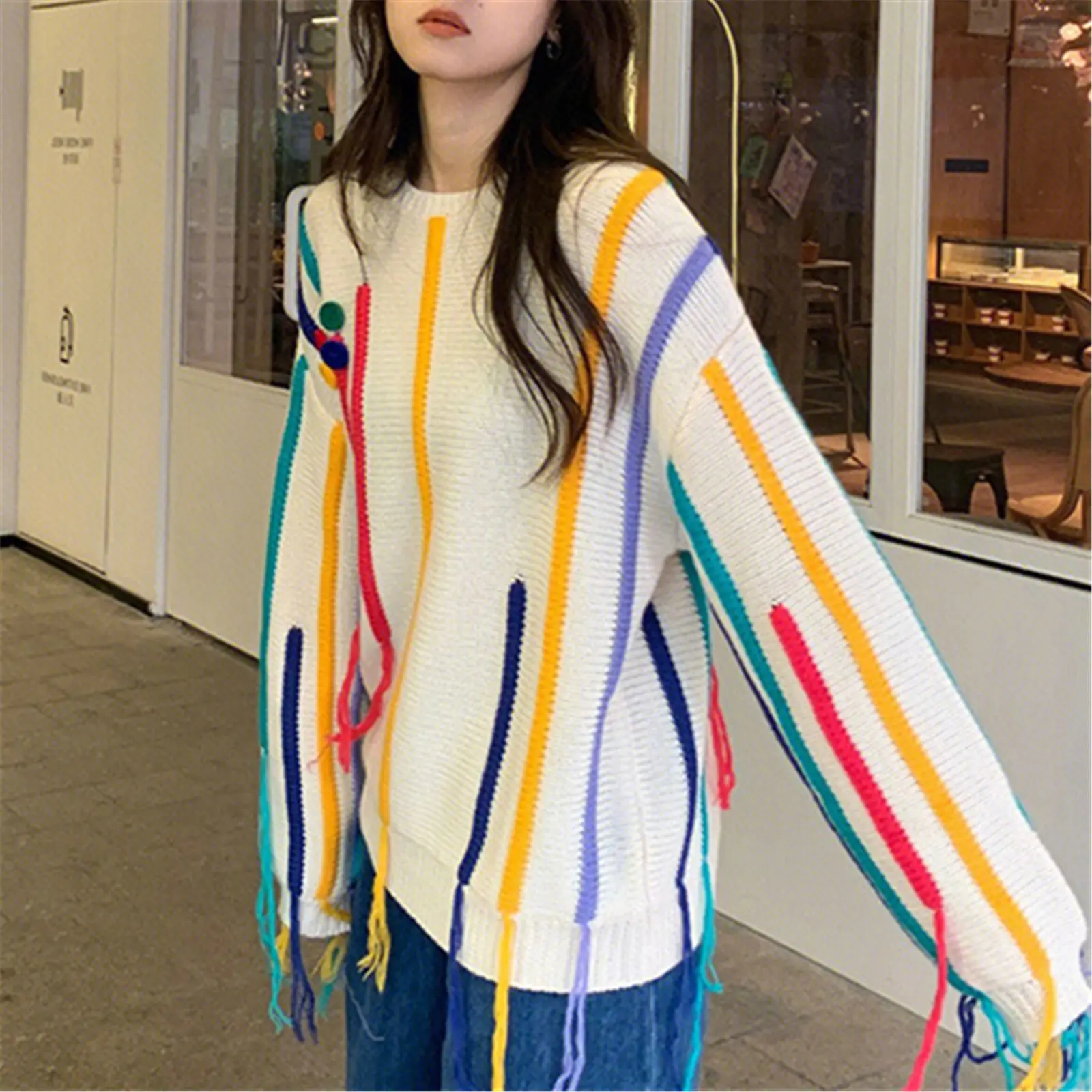 Knitted top Japanese retro colored tassel sweater for women\'s autumn 2023 new model  sweater women