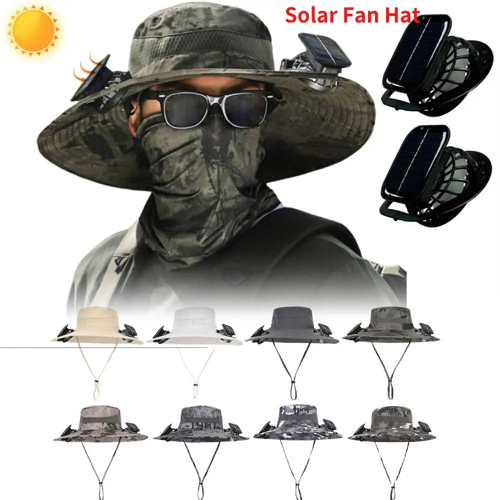 

Шляпа с солнечным вентилятором, уличная рыбацкая шляпа с 2-мя солнечными вентиляторами, шляпа-ведро с широкими полями, летняя кепка для мужчин и женщин, уличный кемпинг, рыбалка, пеший туризм