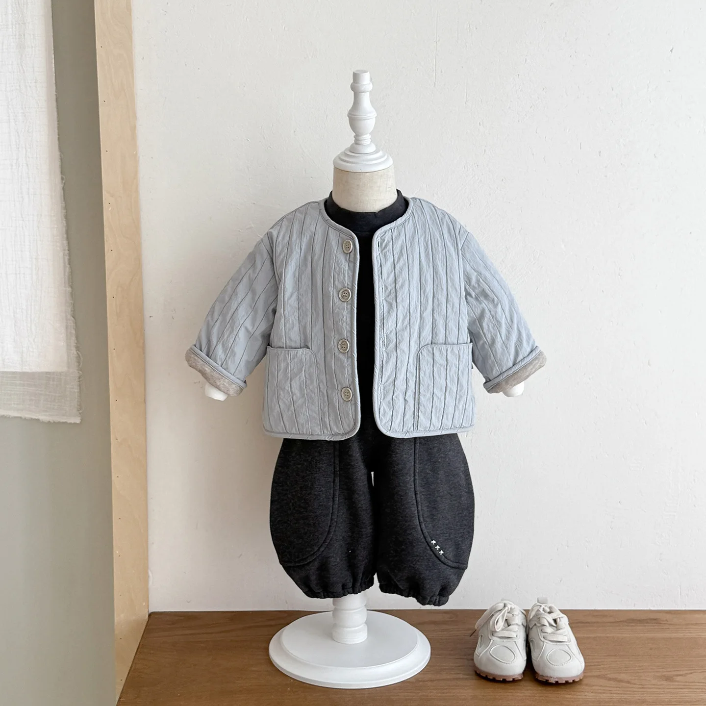 Boys Quilted Light Blue Jacket Fall Winter Thick New Baby Late Fall Fleece Pants Warm Infant Kids Winter Fashion