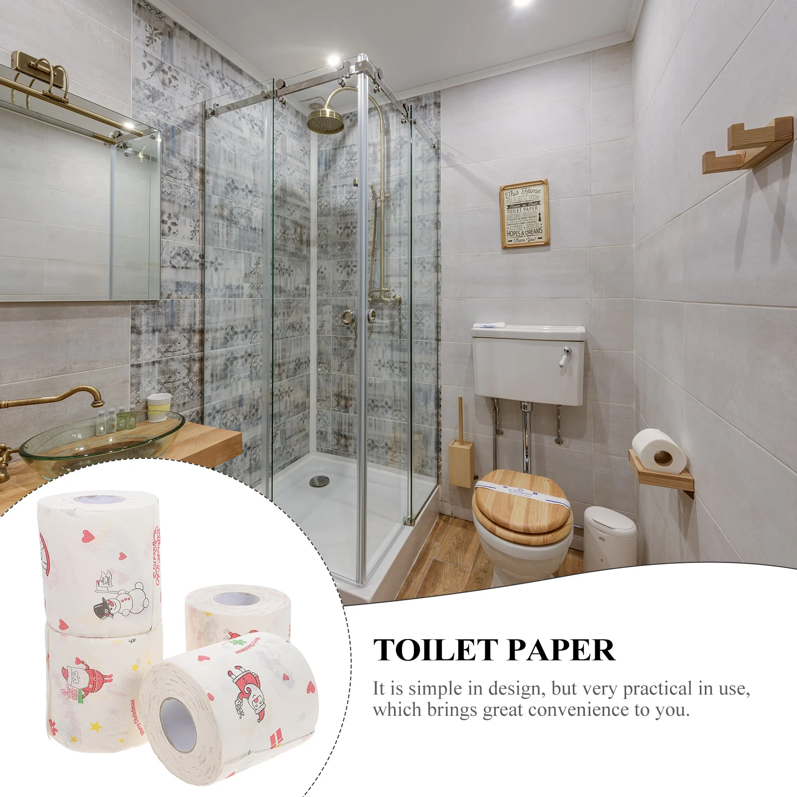 

4 Rolls Disposable Christmas Tissue Toilet Paper Napkins Creative Cute Patterns No Fluorescent Agent Soft Regular Bulk