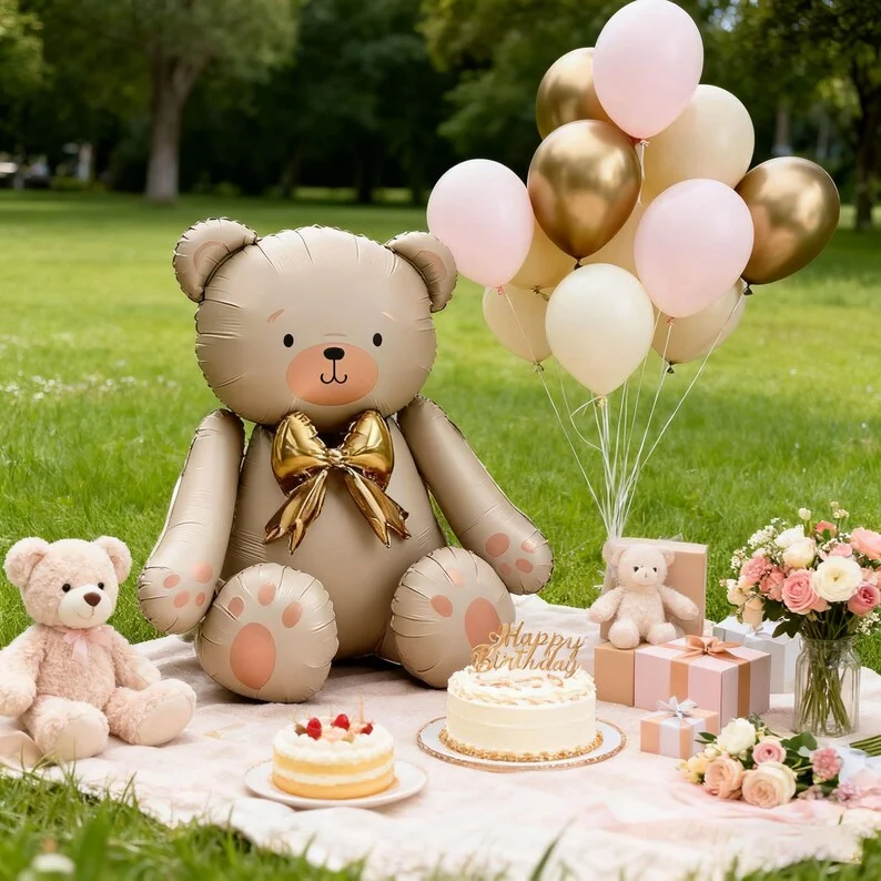 Matte White Bow Teddy Bear Balloon Set Latex Balloons for Birthday Party Shower Engagement Wedding Decoration Supplies Gifts