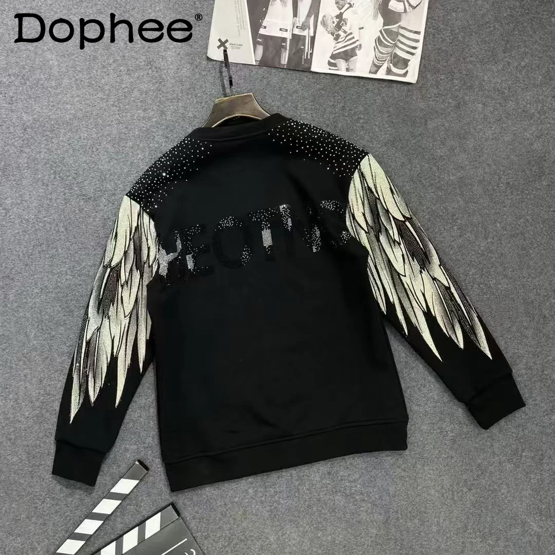 

2025 Autumn Winter New Fashion Heavy Rhinestone Round Neck Long Sleeve Sweatshirt Printed Letters Trendy Stylish Men's Jacket