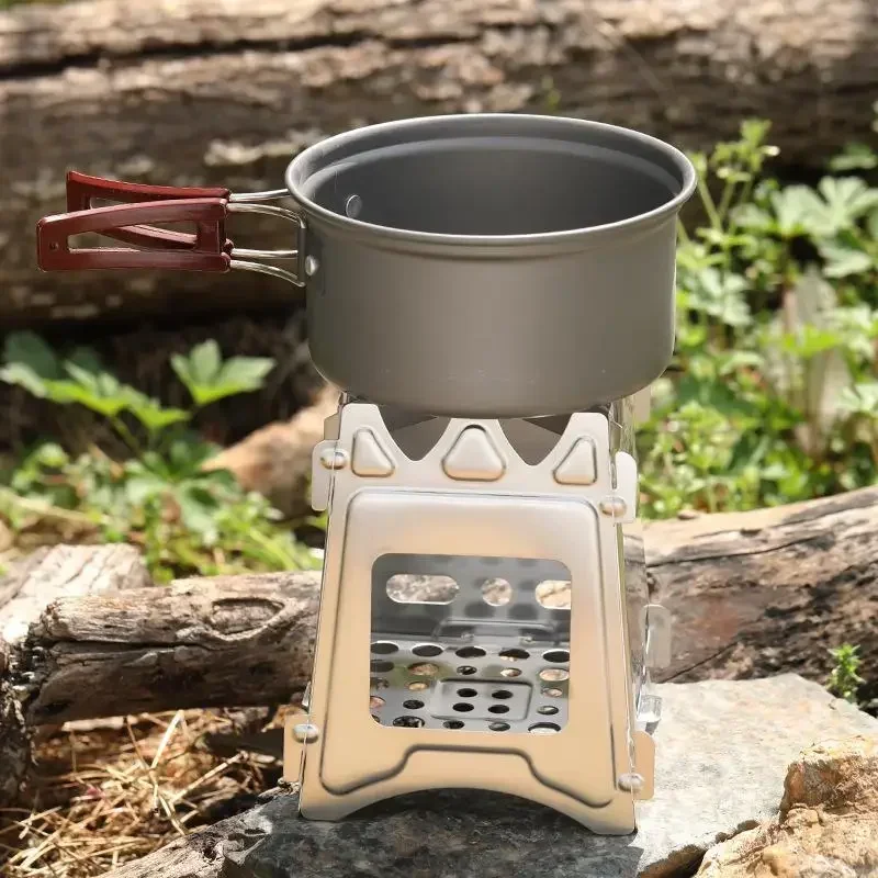 Stainless Steel Outdoor Camping Stove Portable Ultralight Folding Wood Stove Pocket Stove Camping Fishing Hiking