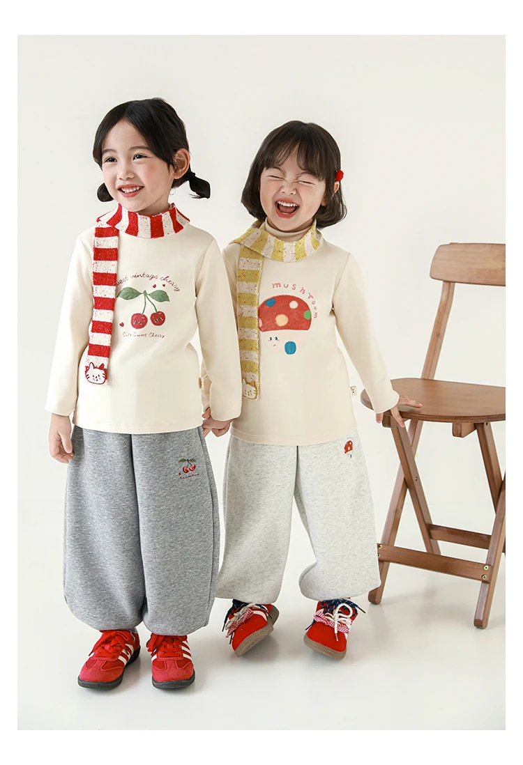 Girls Cartoon Print Thermal Shirts Winter Cute Breathable Windproof Layer Underwear Soft Stretch Toddler Kids 1-7 Years