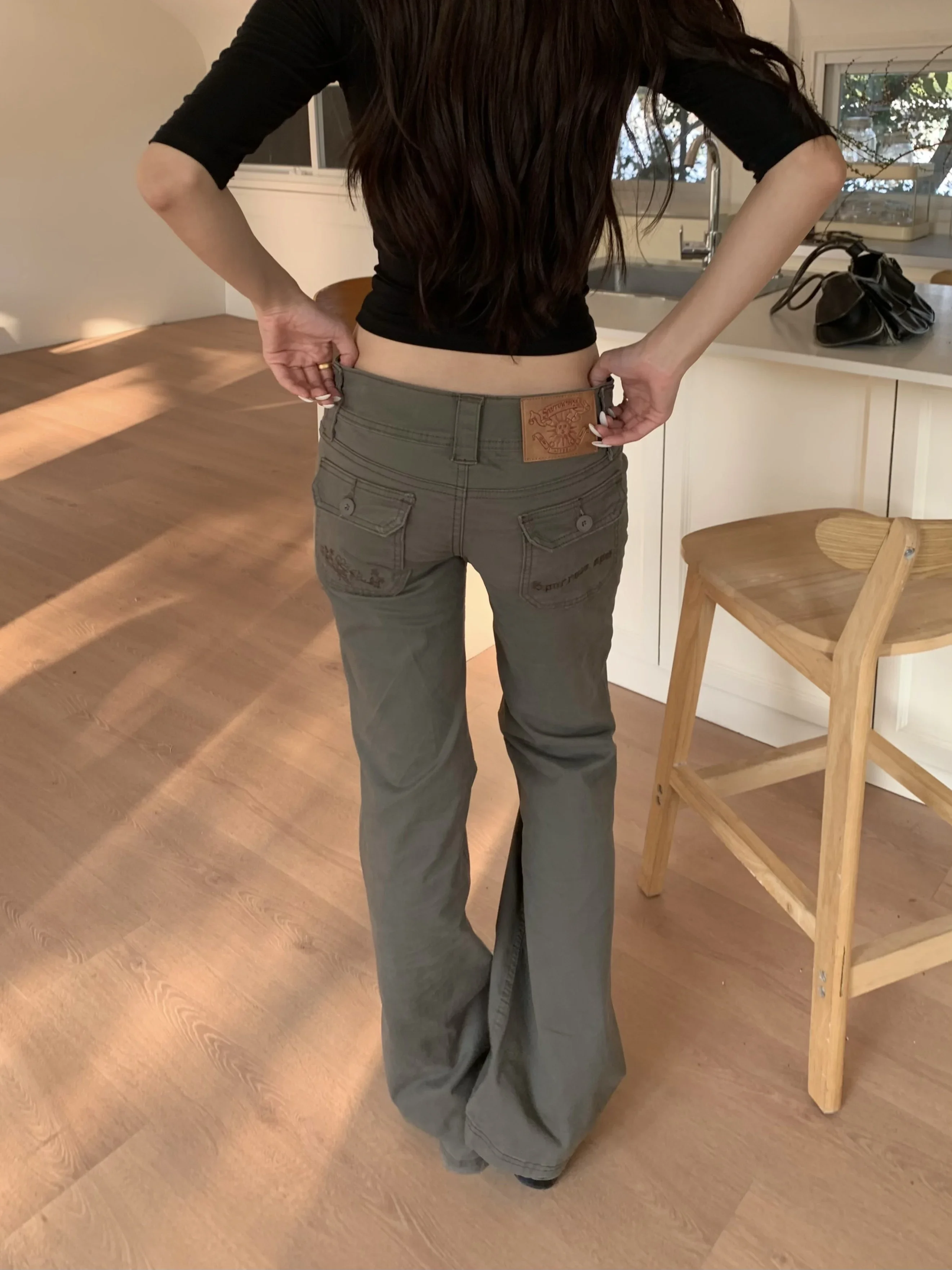 Retro Low Rise Pants Streetwear Patchwork Loose Casual for Women Harajuku Straight Trousers Korean Fashion