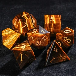 7pcs DND Tigea Eyes Tigerite Gemstone Dice Golden Word Dice Multi-sided Polyhedral Dice for D&D Game COC Role Playing RPG Table