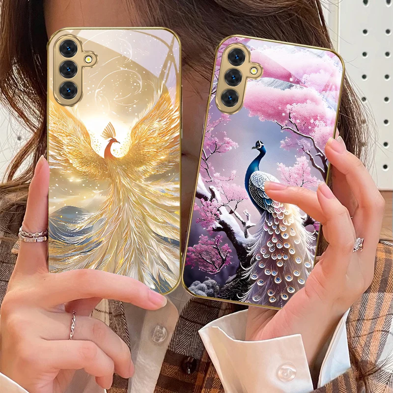 

Lucky Golden Phoenix For Samsung Galaxy S20 FE S21 S22 S23 Plus S24 Ultra 25Ultra S21+ S9+ S22Plus Golden glass phone case