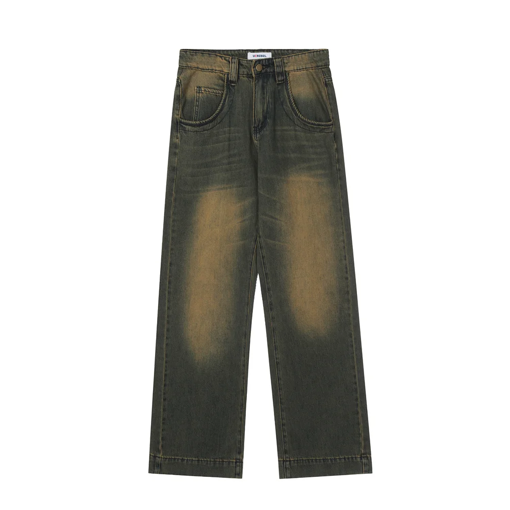 Casual Hosen Breite Bein Hosen Herren Streetwear Lose Gerade-bein Hosen High Street Denim Hosen Männer – Detail 3