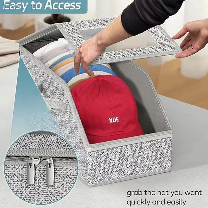 Foldable Zipper Baseball Cap Storage Box Large Capacity Non-woven Dustproof Storage Box Hat Storage Box