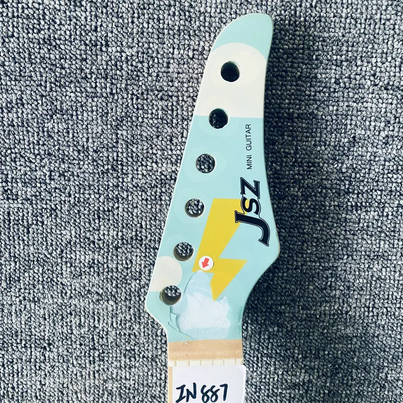 IN887 Paints Damaged Mini Electric Guitar Neck 24 Frets Cutom Inlay Short Scales Length DIY Replace USE