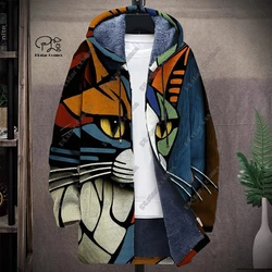 New 3D printing retro abstract art multi-color winter hooded zipper coat men's women's fleece universal casual warm jacket D-8